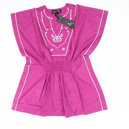 Spirit Of Arabia Womens Pink Geometric 100% Cotton Kaftan Size S V-Neck Pullover