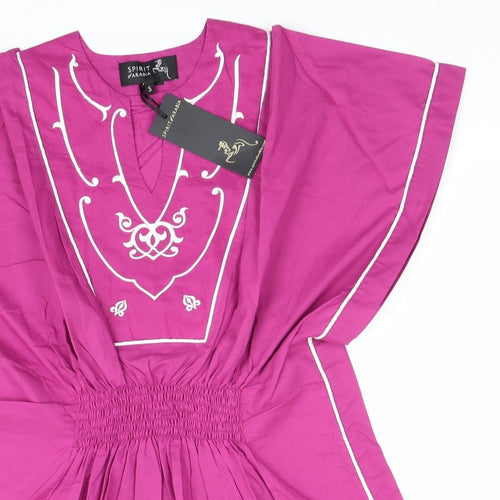 Spirit Of Arabia Womens Pink Geometric 100% Cotton Kaftan Size S V-Neck Pullover