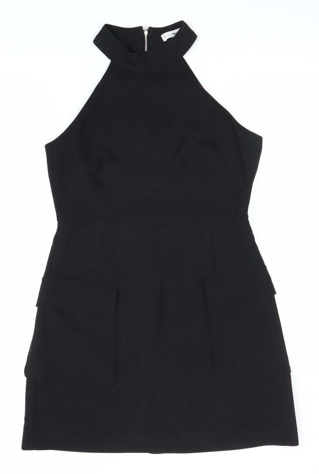 MNG Womens Black Polyester Fit & Flare Size M Round Neck Zip