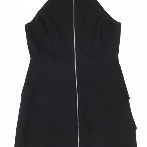 MNG Womens Black Polyester Fit & Flare Size M Round Neck Zip