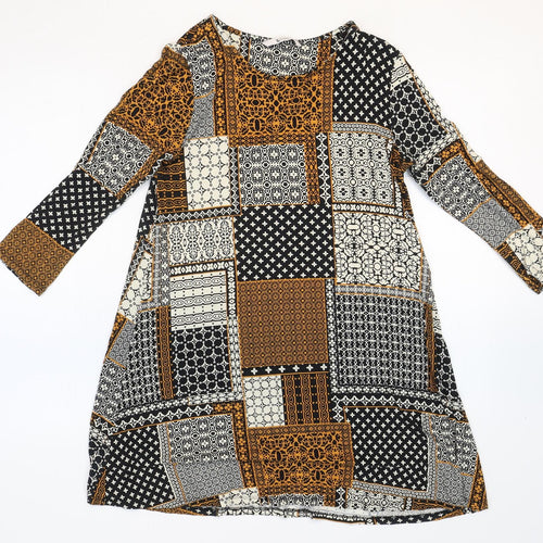 TU Womens Multicoloured Geometric Viscose A-Line Size 10 Round Neck Pullover