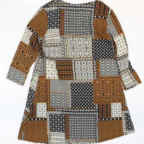 TU Womens Multicoloured Geometric Viscose A-Line Size 10 Round Neck Pullover