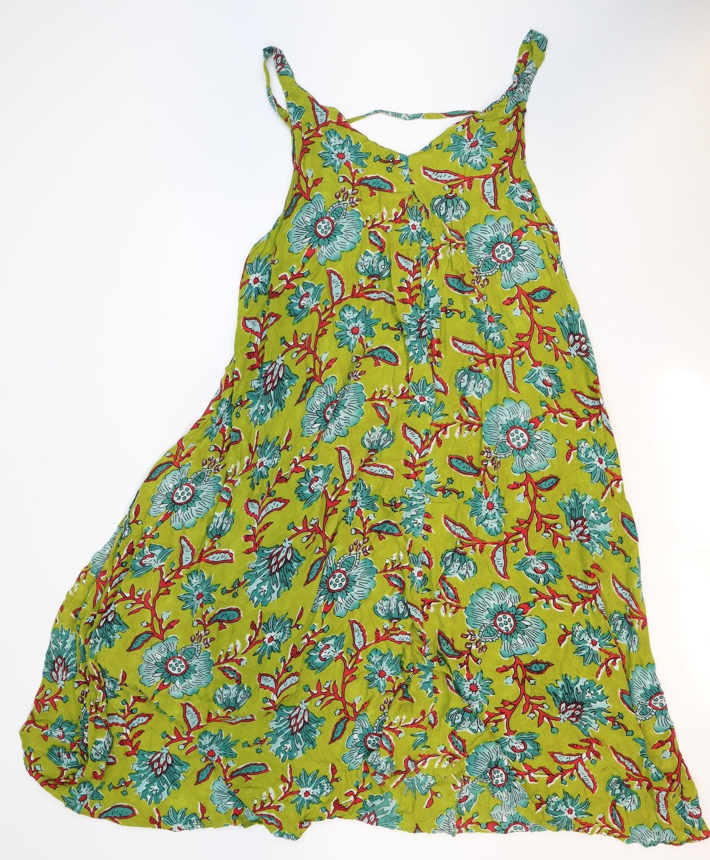 Preworn Womens Green Geometric Rayon Maxi Size 50 V-Neck