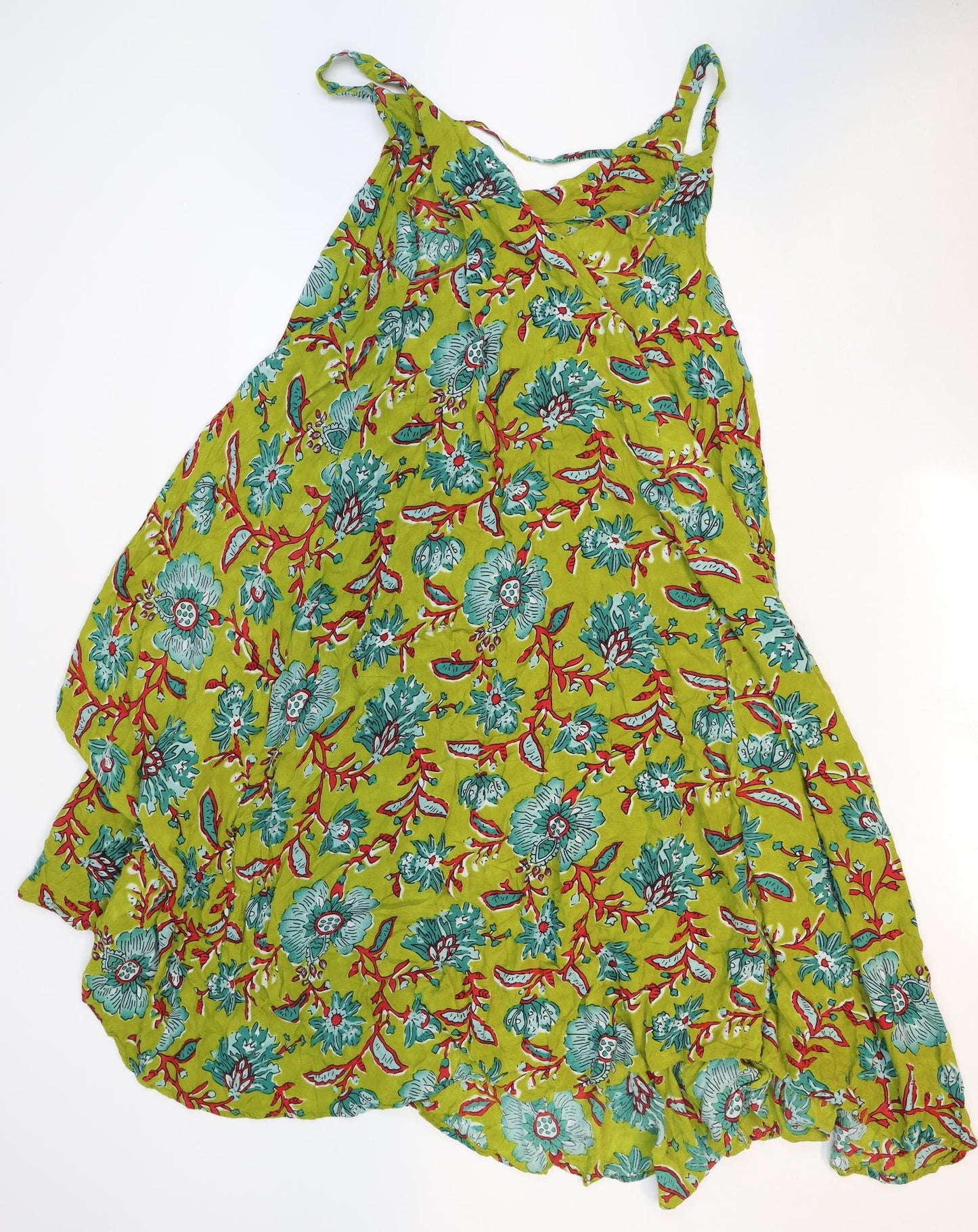 Preworn Womens Green Geometric Rayon Maxi Size 50 V-Neck