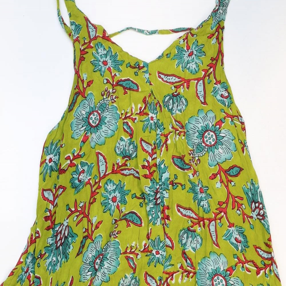 Preworn Womens Green Geometric Rayon Maxi Size 50 V-Neck