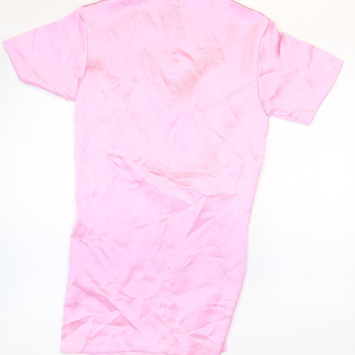 Zara Womens Pink Polyester T-Shirt Dress Size XS Round Neck Zip