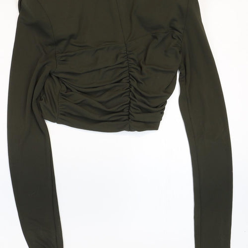 Zara Womens Green Polyester Cropped Blouse Size S Square Neck