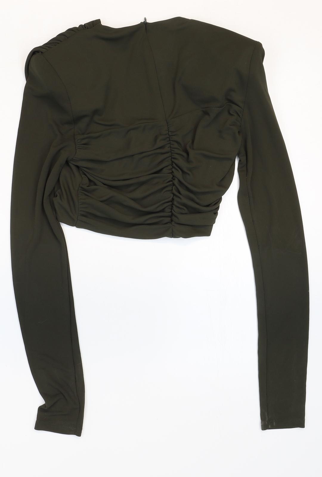Zara Womens Green Polyester Cropped Blouse Size S Square Neck