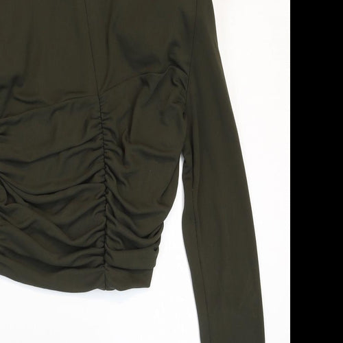 Zara Womens Green Polyester Cropped Blouse Size S Square Neck