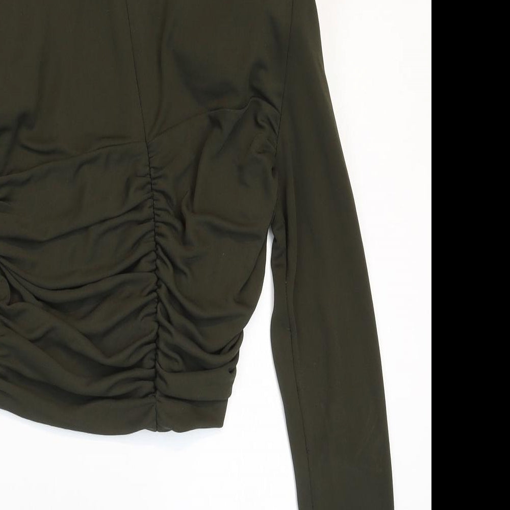 Zara Womens Green Polyester Cropped Blouse Size S Square Neck