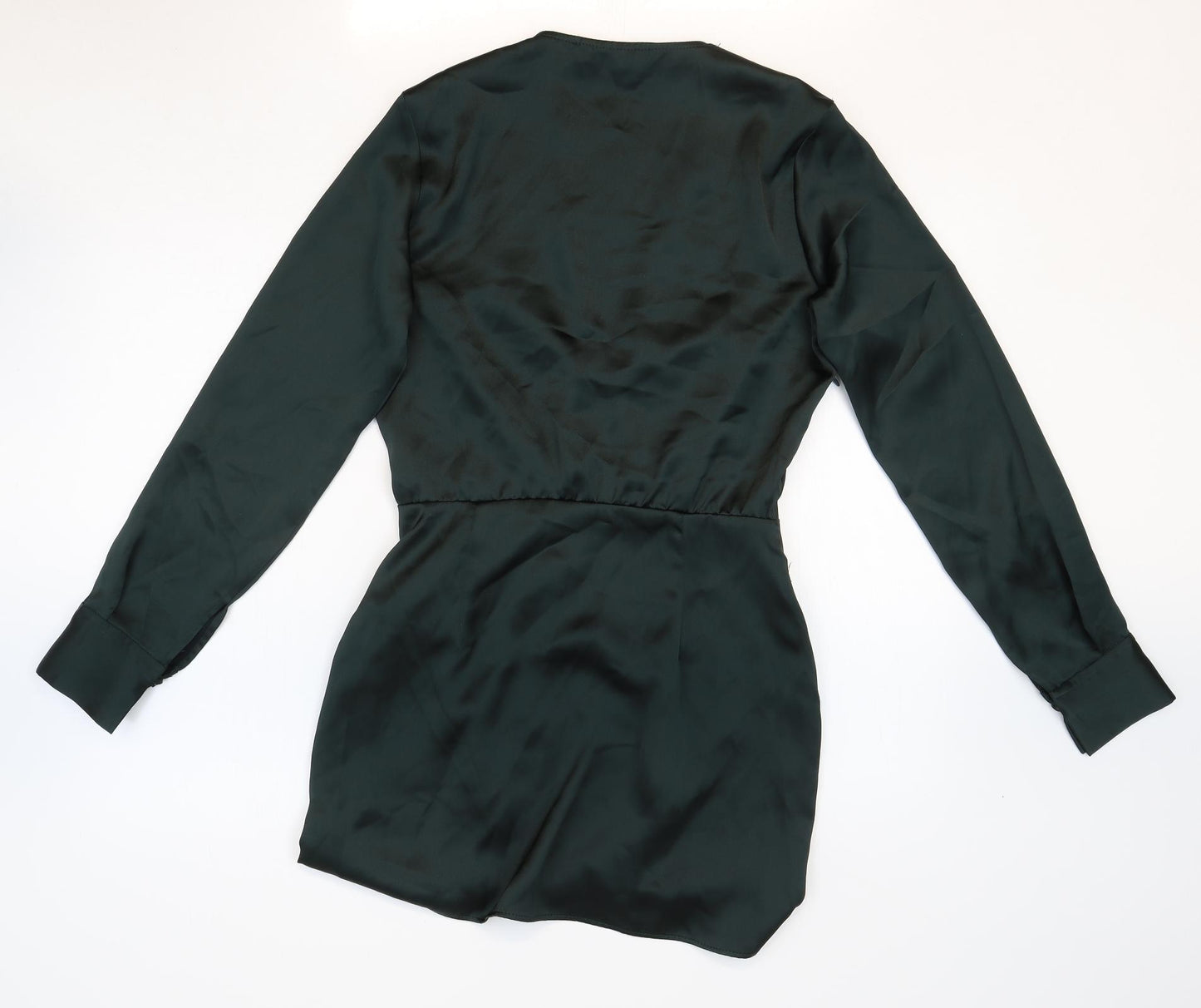 Zara Womens Green Polyester A-Line Size S V-Neck Zip