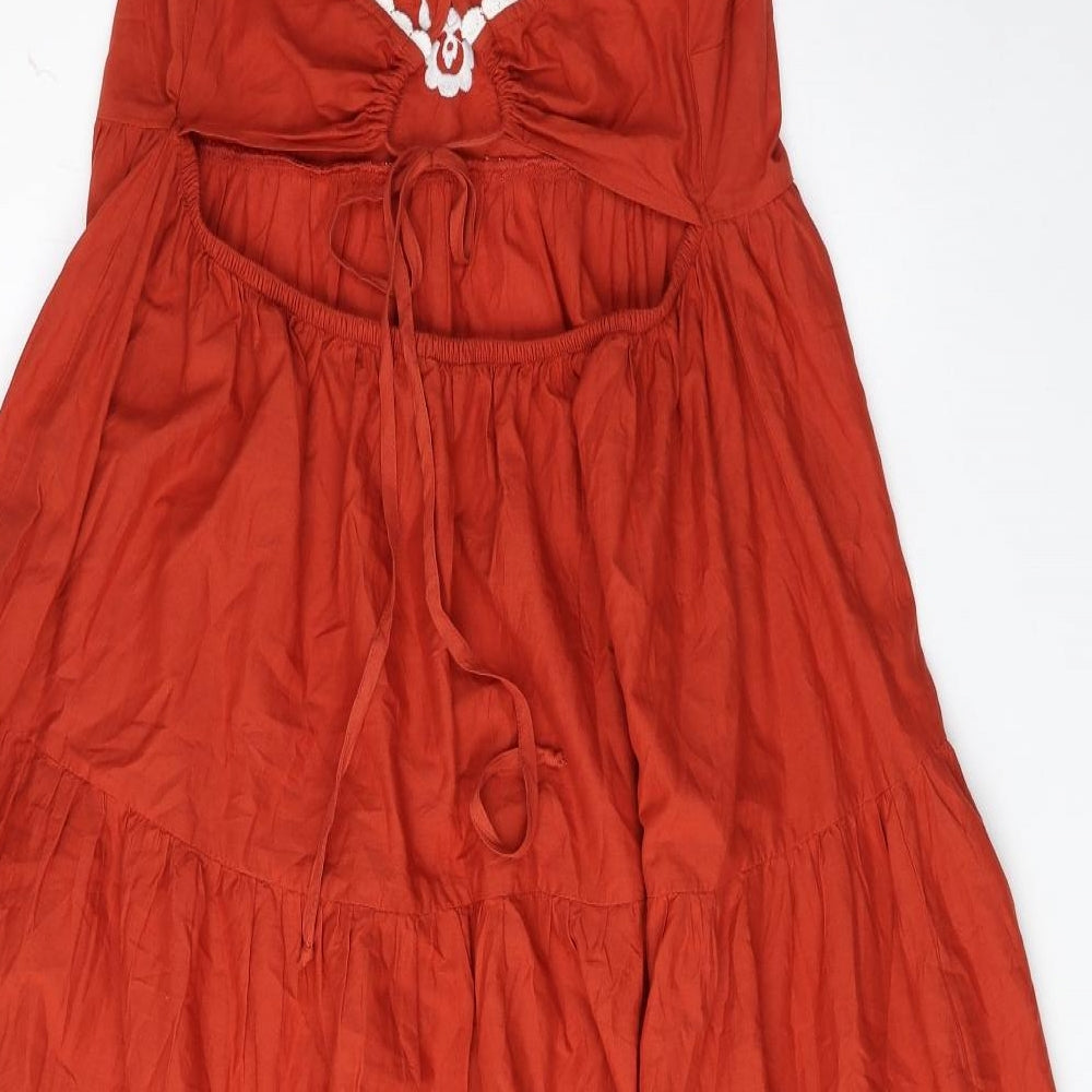 Marks and Spencer Womens Orange 100% Cotton Maxi Size 16 Off the Shoulder Tie