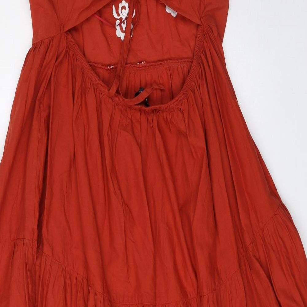 Marks and Spencer Womens Orange 100% Cotton Maxi Size 16 Off the Shoulder Tie