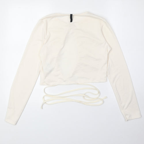 Preworn Womens Ivory Polyester Basic T-Shirt Size 14 Round Neck