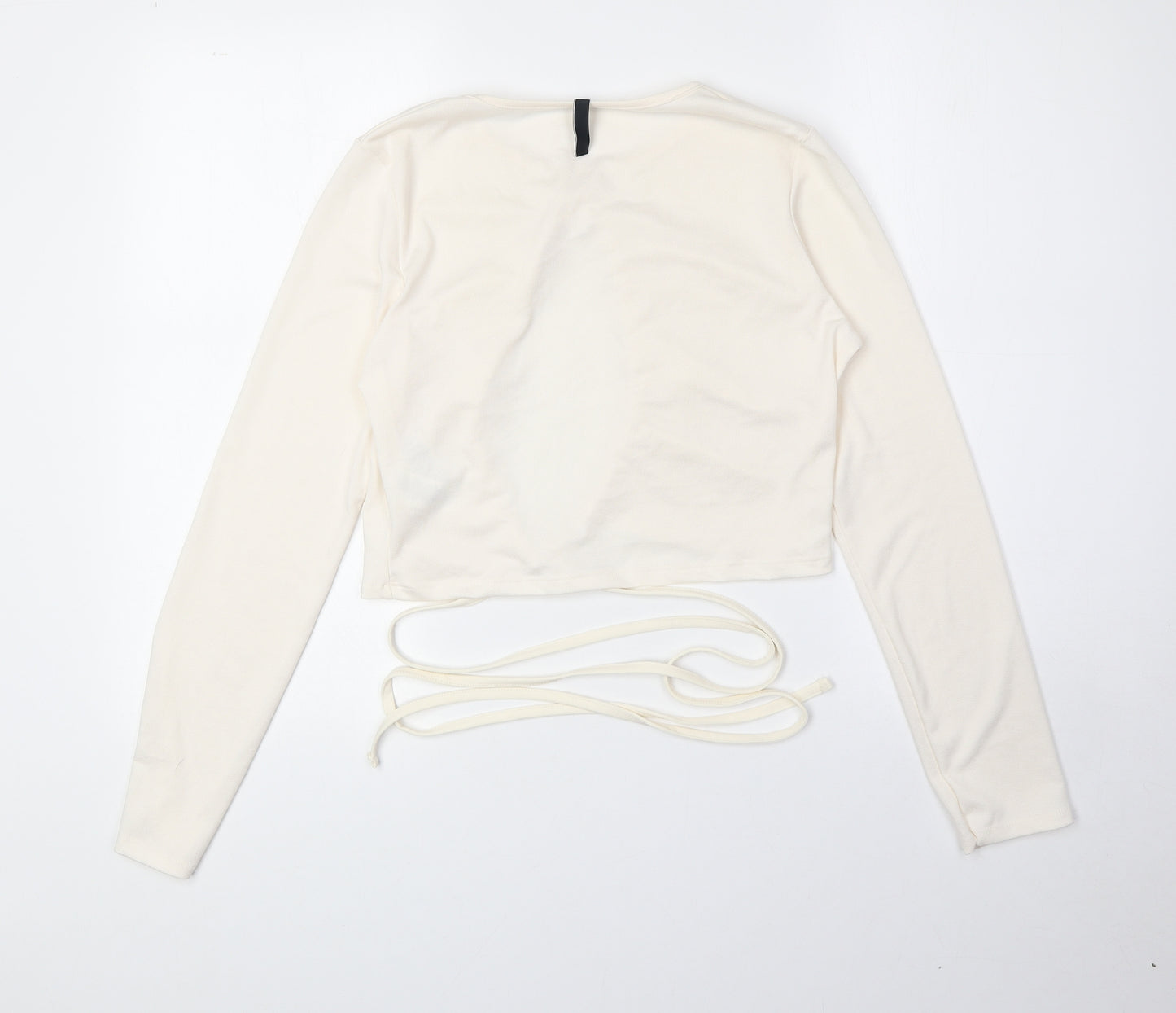 Preworn Womens Ivory Polyester Basic T-Shirt Size 14 Round Neck