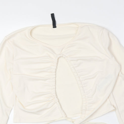 Preworn Womens Ivory Polyester Basic T-Shirt Size 14 Round Neck