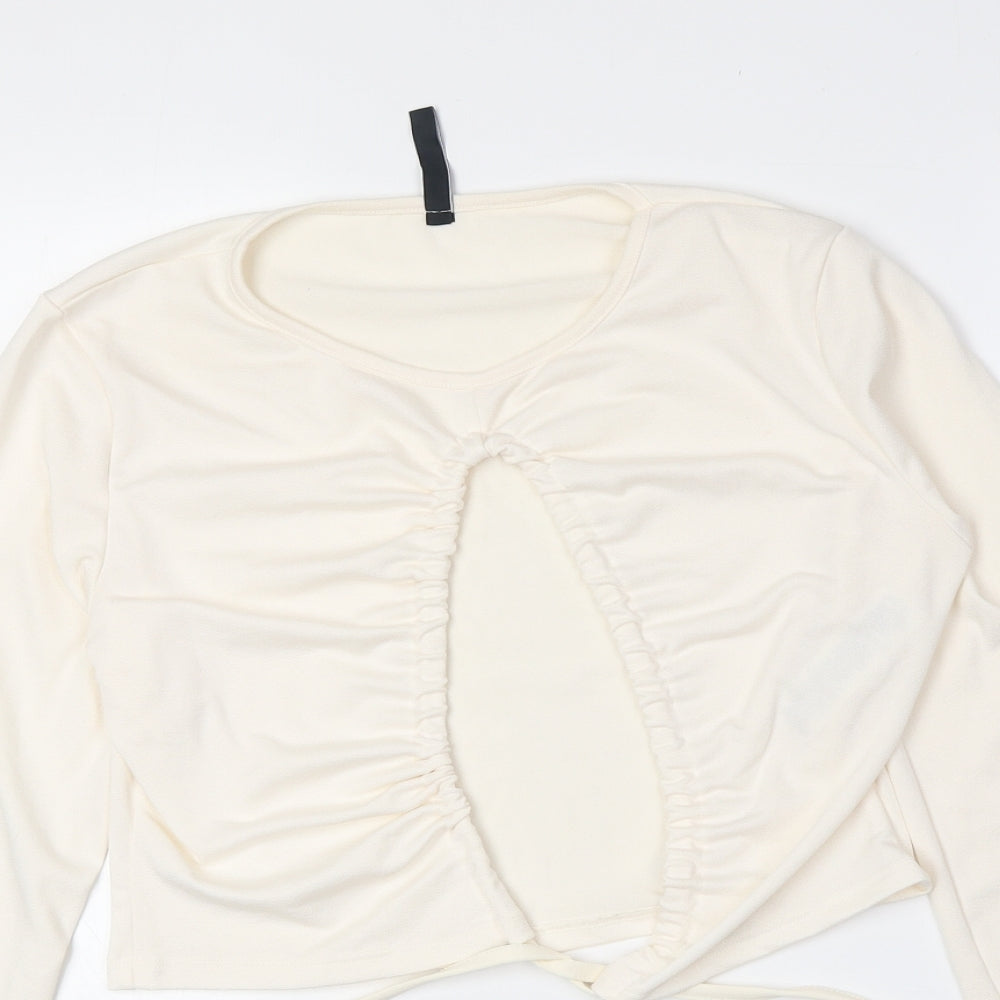 Preworn Womens Ivory Polyester Basic T-Shirt Size 14 Round Neck