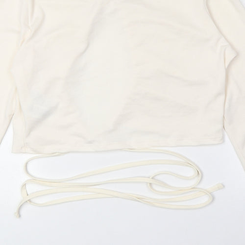 Preworn Womens Ivory Polyester Basic T-Shirt Size 14 Round Neck