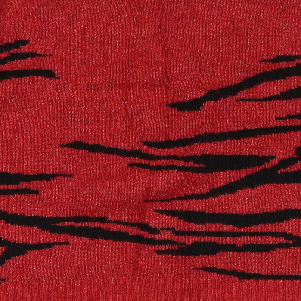 NEXT Womens Red Round Neck Geometric Acrylic Pullover Jumper Size XL