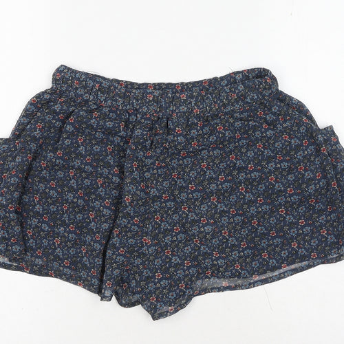 H&M Womens Blue Floral Polyester Hot Pants Shorts Size 8 Regular Pull On