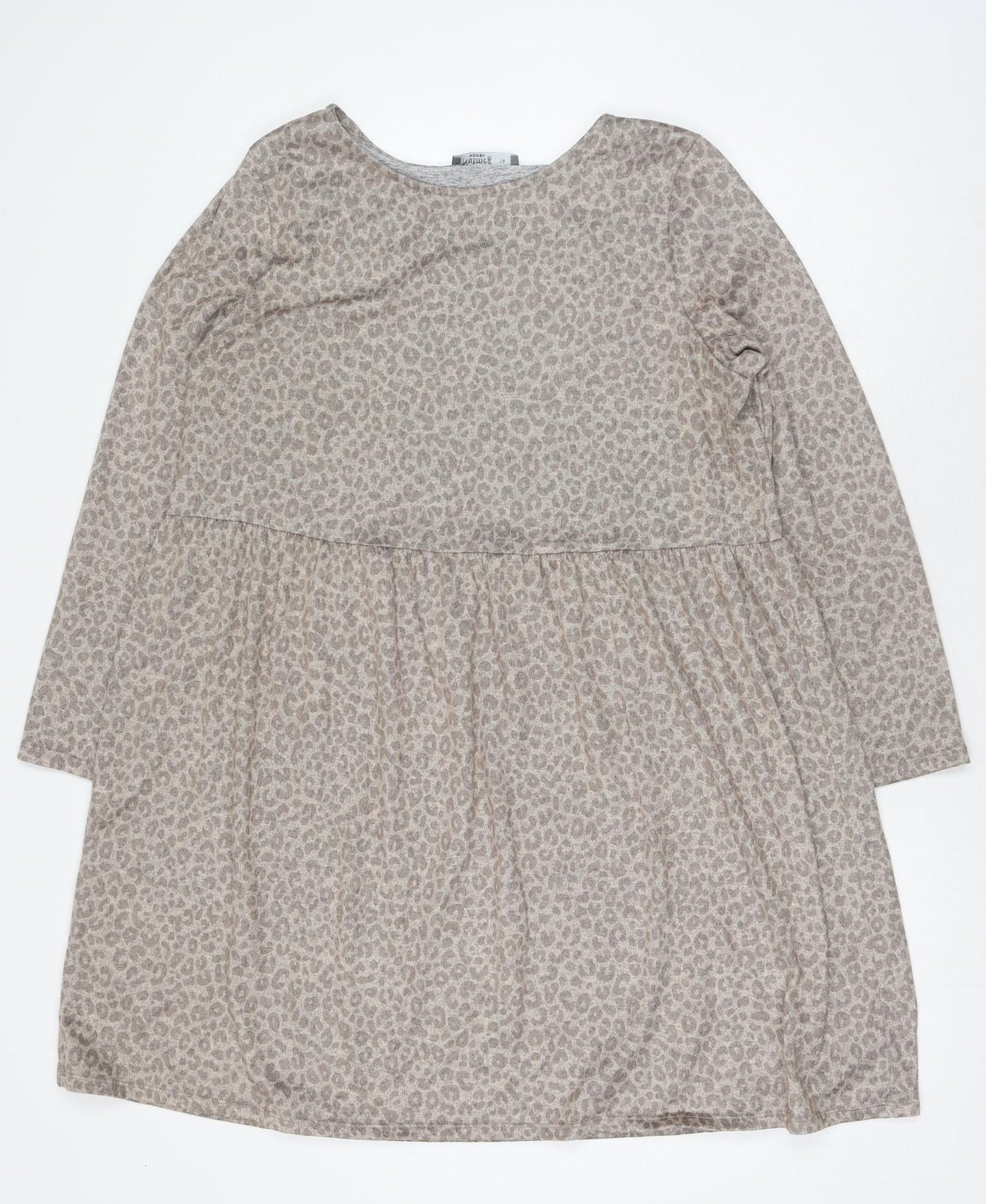 Nutmeg Womens Brown Animal Print Polyester A-Line Size 16 Round Neck Pullover - Leopard Print