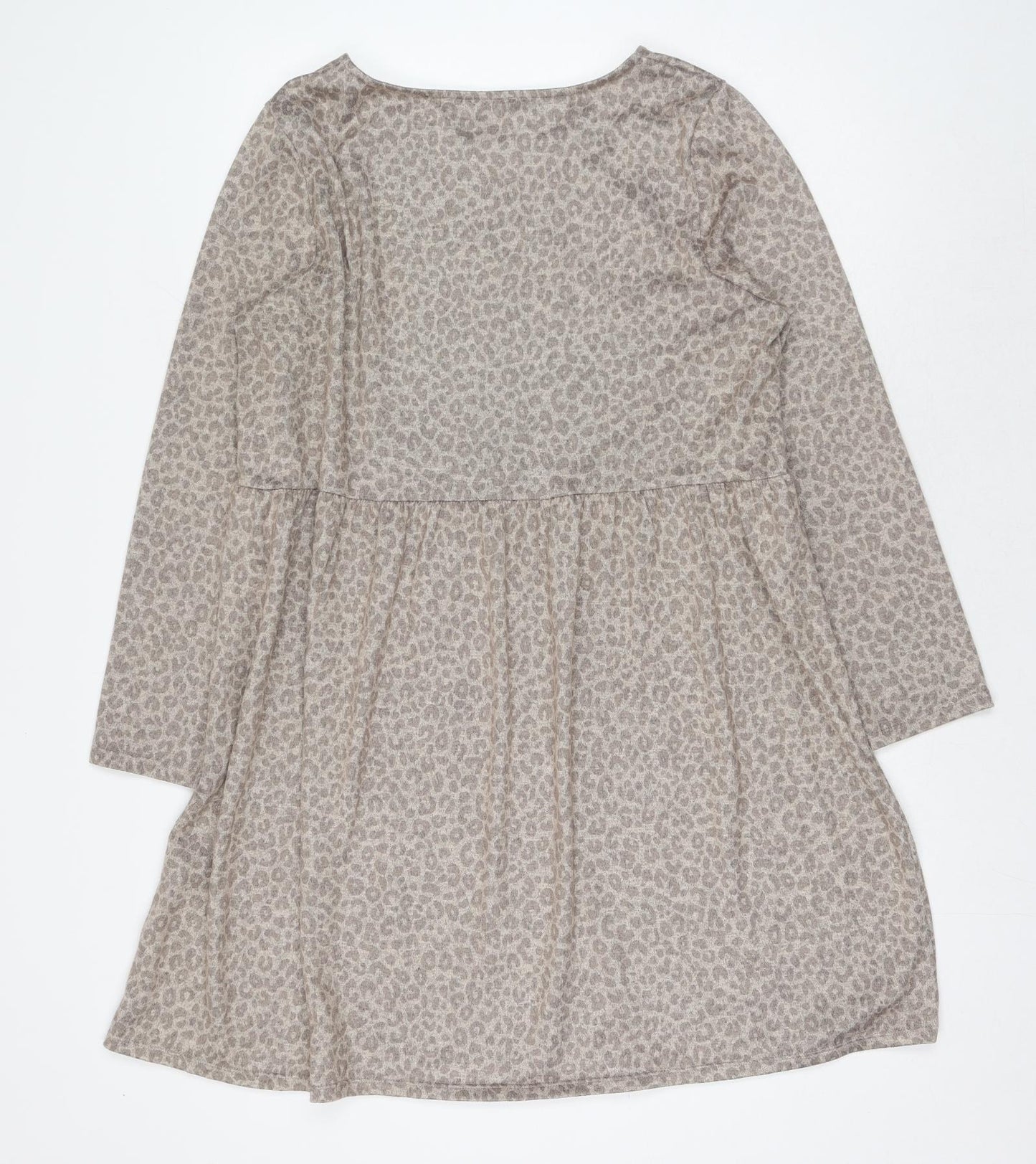 Nutmeg Womens Brown Animal Print Polyester A-Line Size 16 Round Neck Pullover - Leopard Print