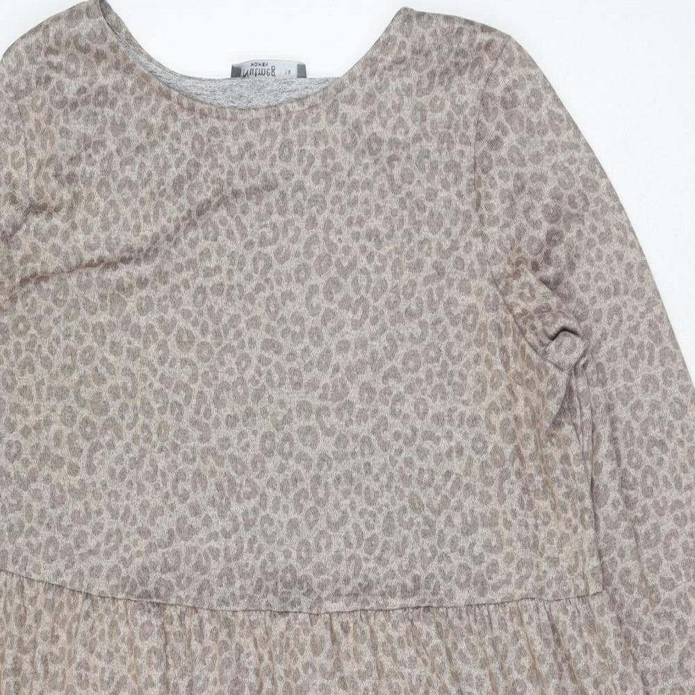 Nutmeg Womens Brown Animal Print Polyester A-Line Size 16 Round Neck Pullover - Leopard Print