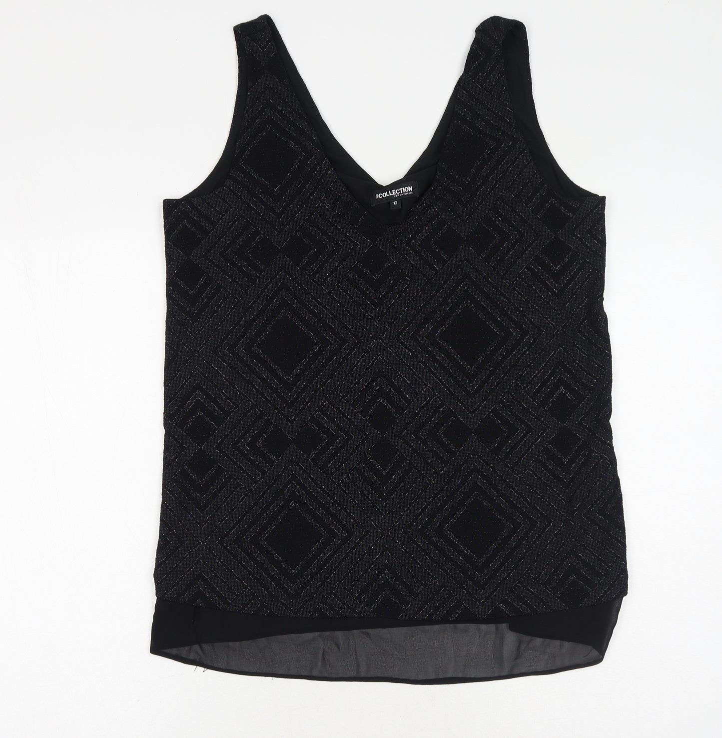 Debenhams Womens Black Geometric Nylon Basic Tank Size 12 V-Neck