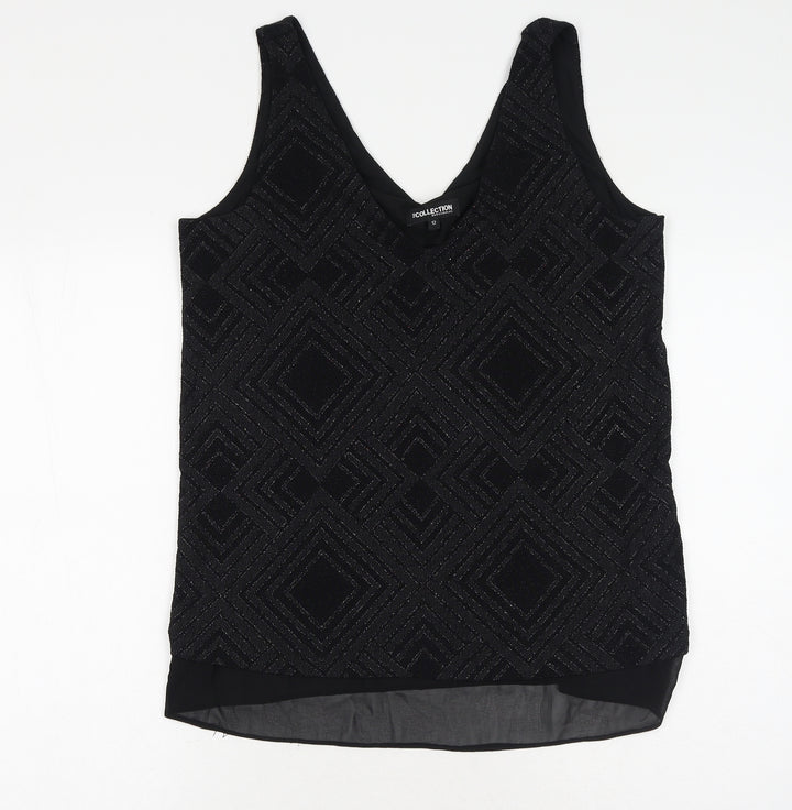 Debenhams Womens Black Geometric Nylon Basic Tank Size 12 V-Neck