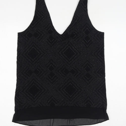 Debenhams Womens Black Geometric Nylon Basic Tank Size 12 V-Neck