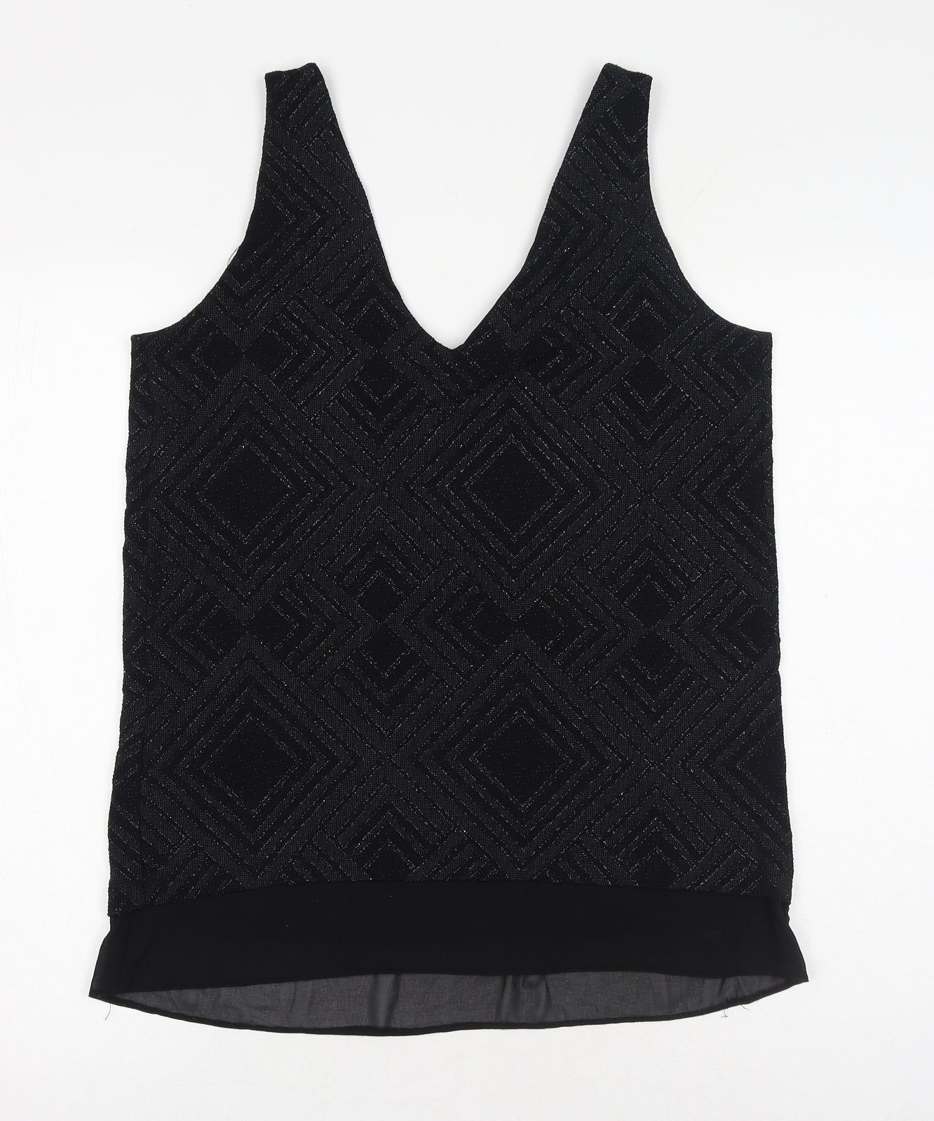 Debenhams Womens Black Geometric Nylon Basic Tank Size 12 V-Neck