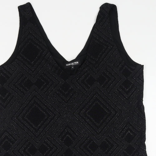 Debenhams Womens Black Geometric Nylon Basic Tank Size 12 V-Neck