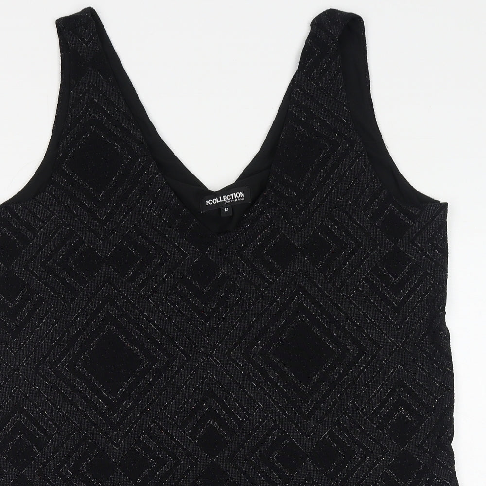 Debenhams Womens Black Geometric Nylon Basic Tank Size 12 V-Neck
