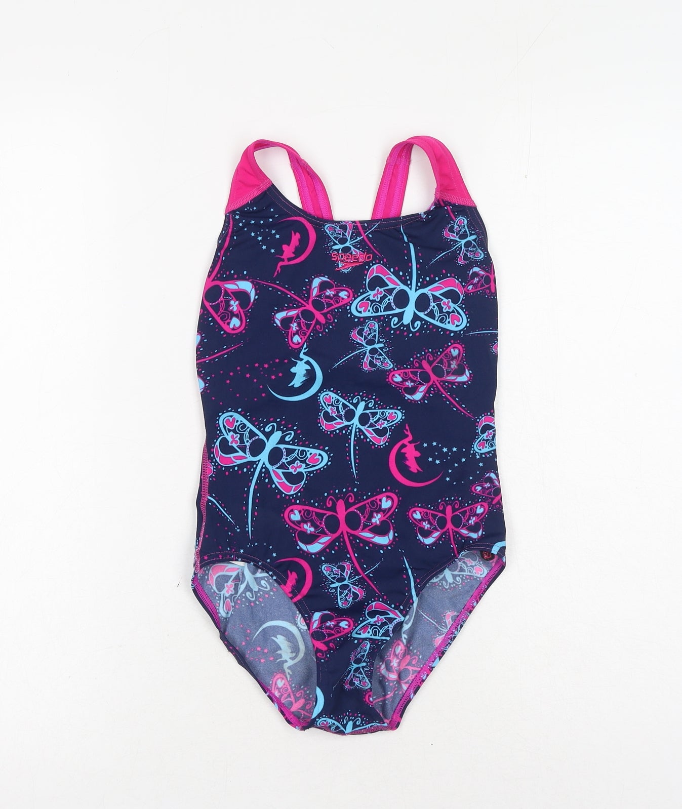 Speedo Girls Pink Geometric Polyester Bodysuit One-Piece Size 12 Years Pullover - Swimsuit