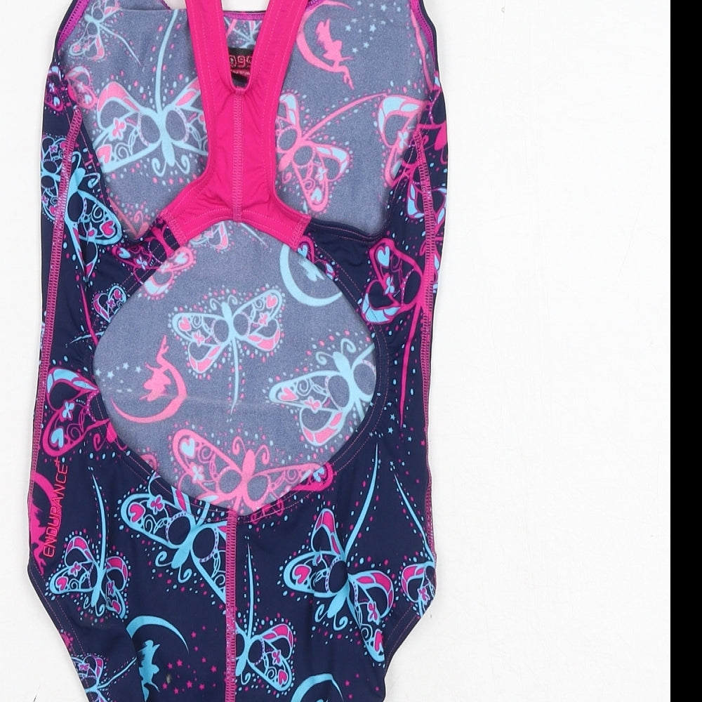 Speedo Girls Pink Geometric Polyester Bodysuit One-Piece Size 12 Years Pullover - Swimsuit