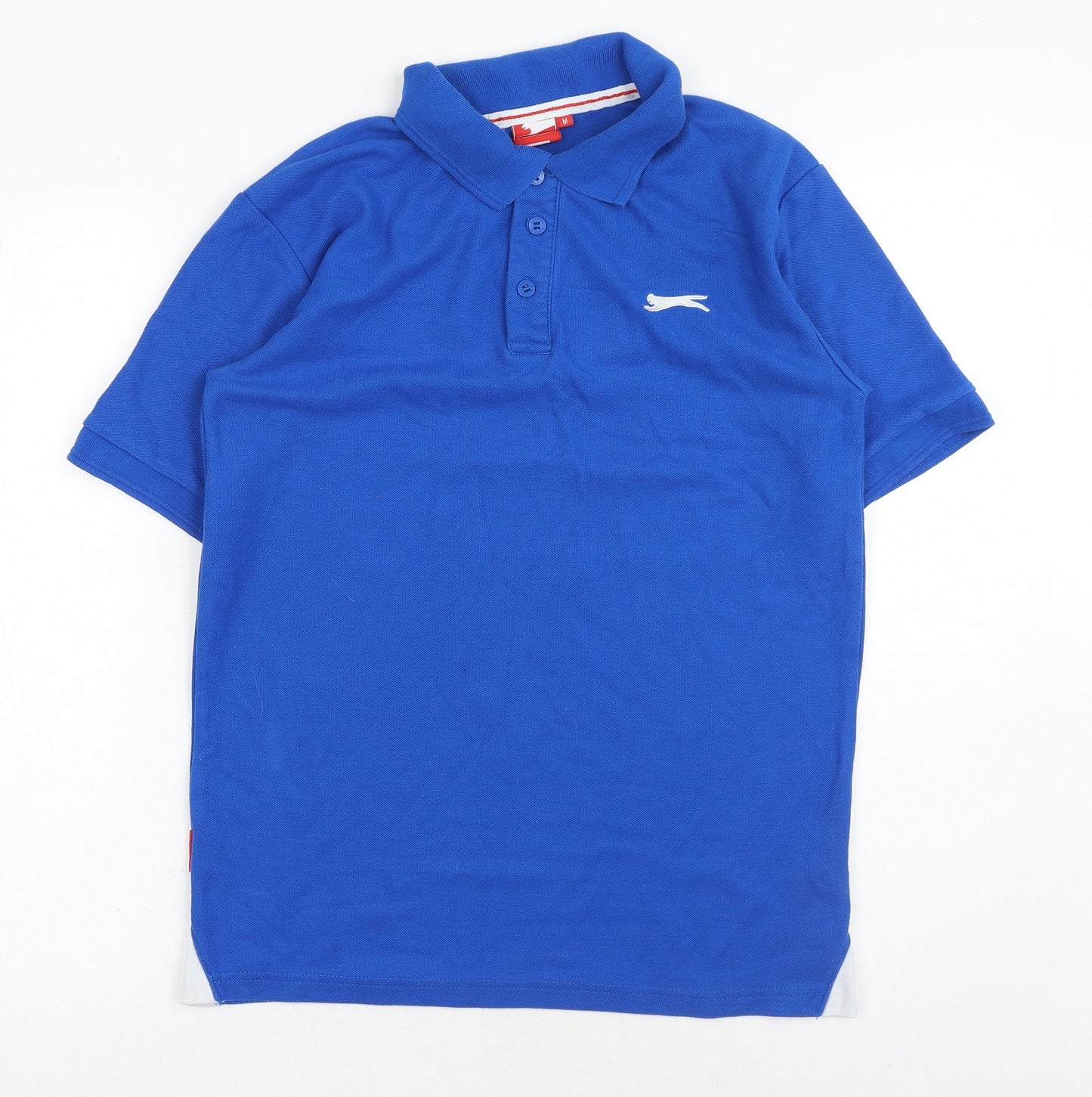 Slazenger Mens Blue Cotton Polo Size M Collared Button