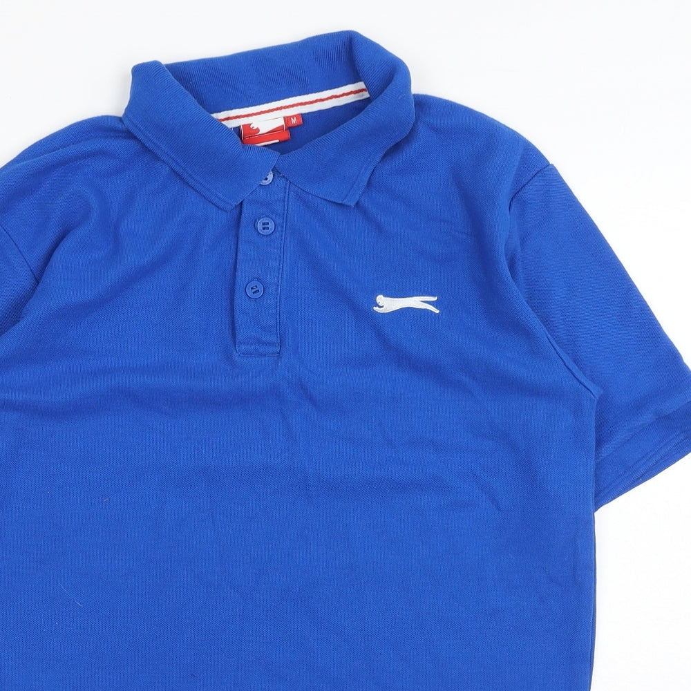 Slazenger Mens Blue Cotton Polo Size M Collared Button