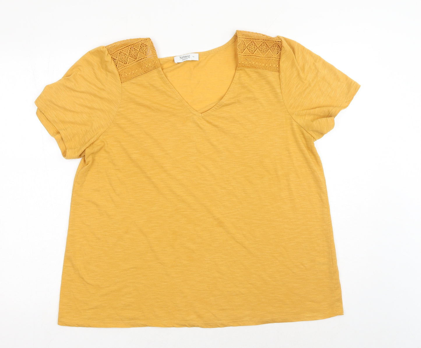 Nutmeg Womens Yellow Polyester Basic T-Shirt Size 16 V-Neck