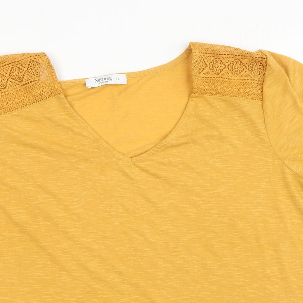 Nutmeg Womens Yellow Polyester Basic T-Shirt Size 16 V-Neck