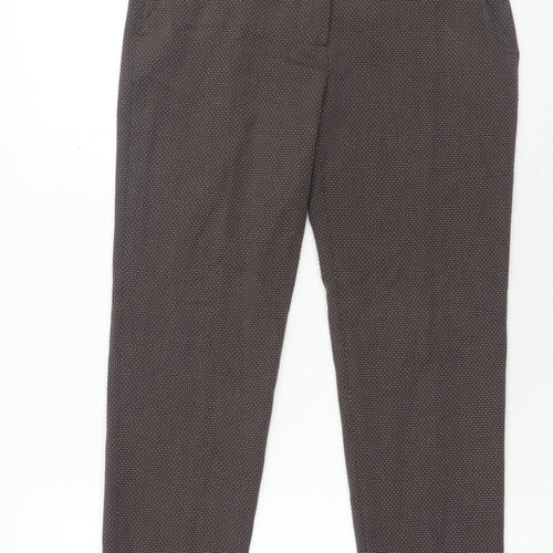 Zara Womens Brown Geometric Polyester Trousers Size 8 Regular Hook & Eye
