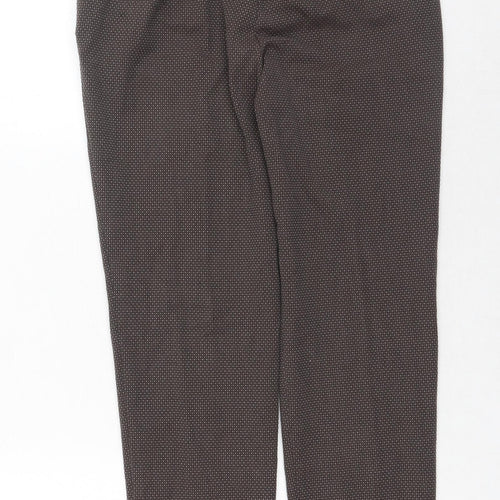 Zara Womens Brown Geometric Polyester Trousers Size 8 Regular Hook & Eye