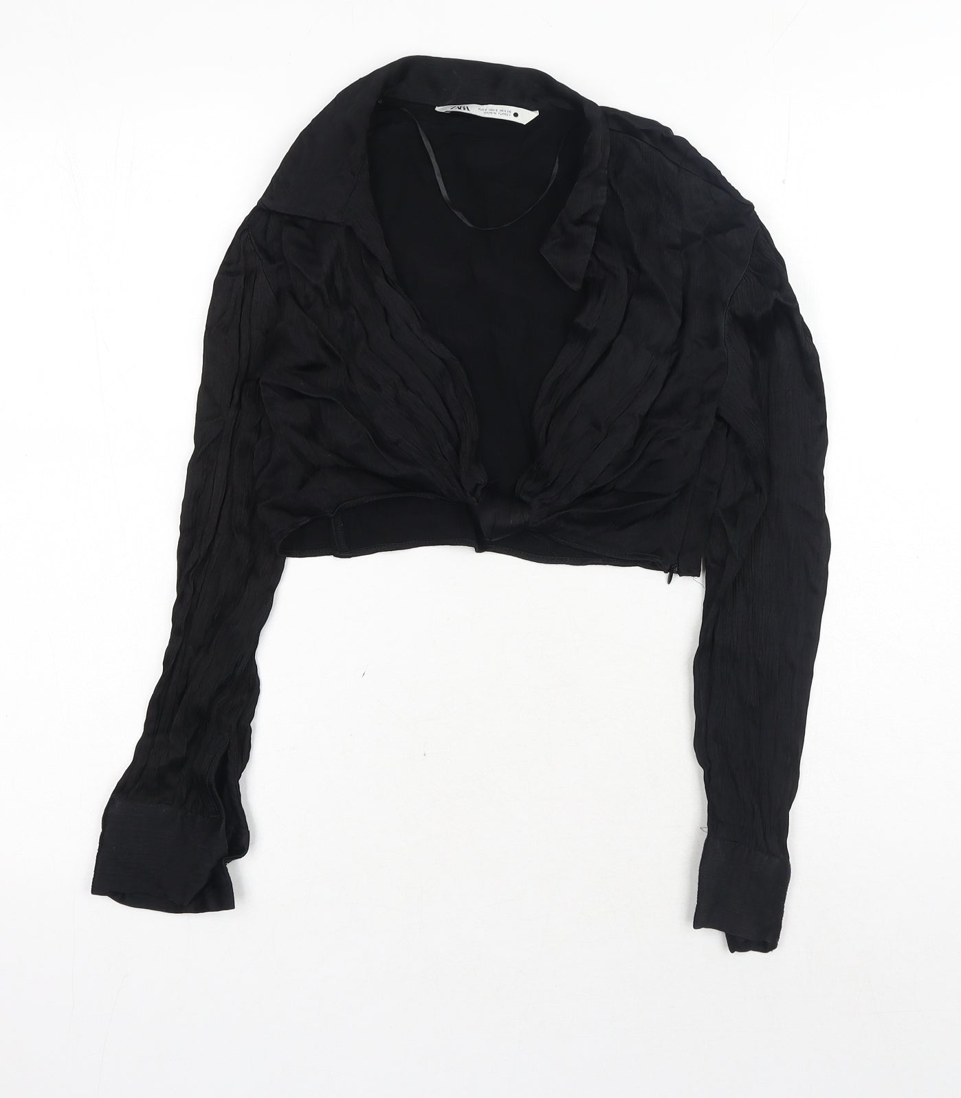 Zara Womens Black Viscose Cropped Blouse Size S V-Neck