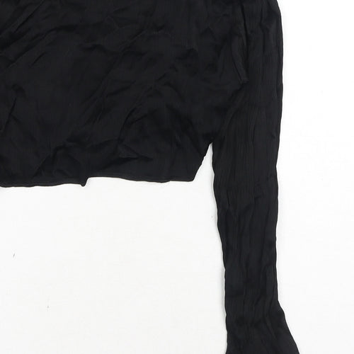 Zara Womens Black Viscose Cropped Blouse Size S V-Neck