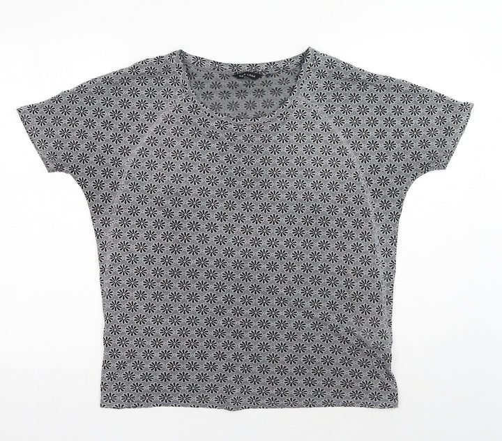New Look Womens Grey Geometric Polyester Basic T-Shirt Size 10 Round Neck
