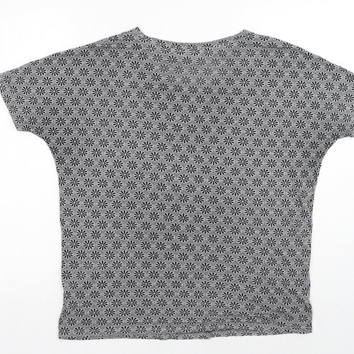 New Look Womens Grey Geometric Polyester Basic T-Shirt Size 10 Round Neck