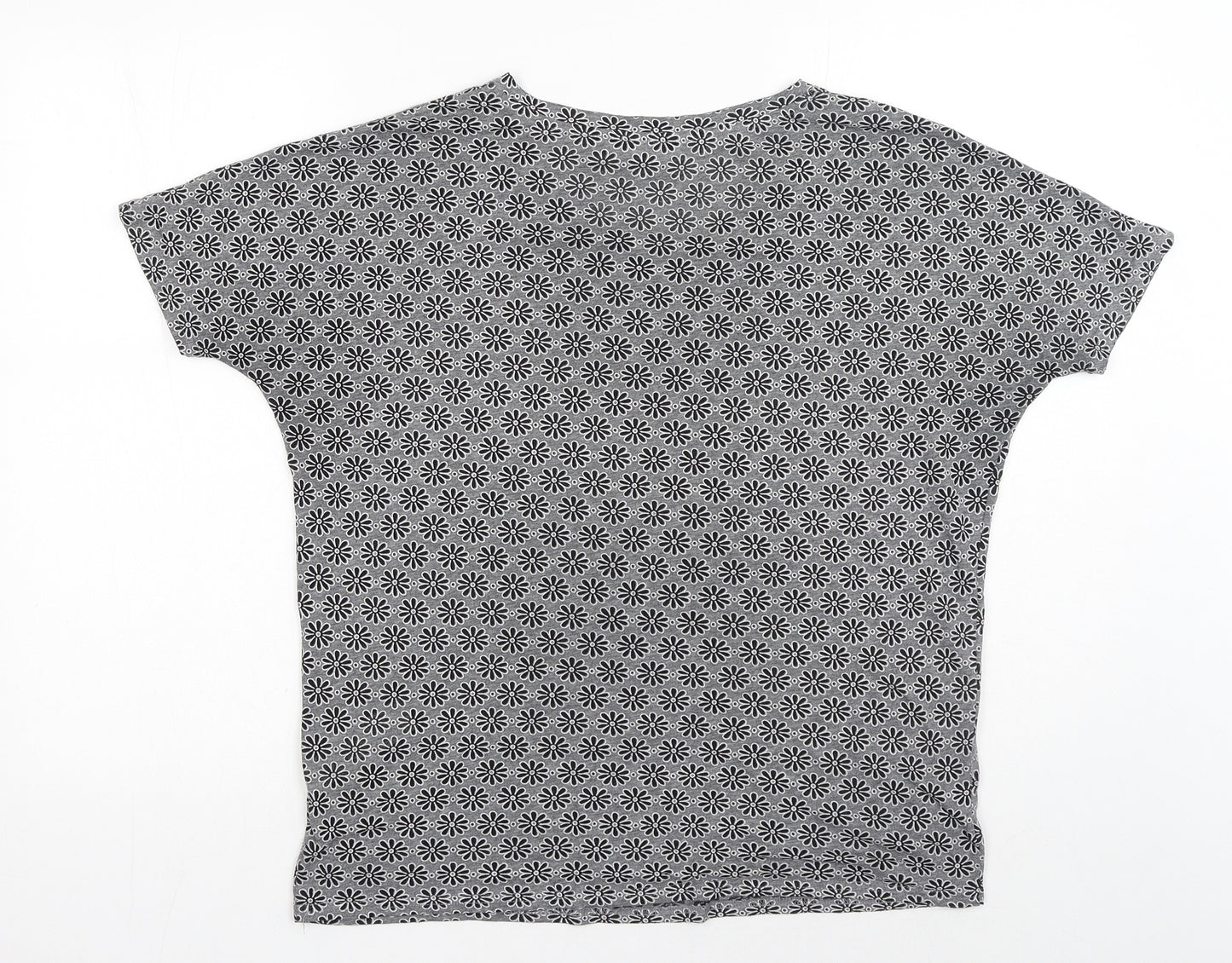 New Look Womens Grey Geometric Polyester Basic T-Shirt Size 10 Round Neck