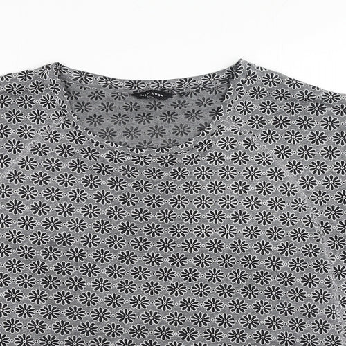 New Look Womens Grey Geometric Polyester Basic T-Shirt Size 10 Round Neck