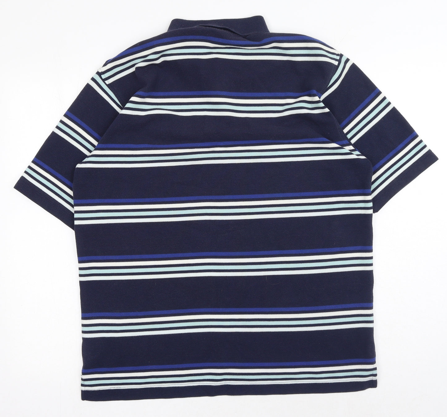 FILA Mens Blue Striped Polyester Polo Size L Collared Button