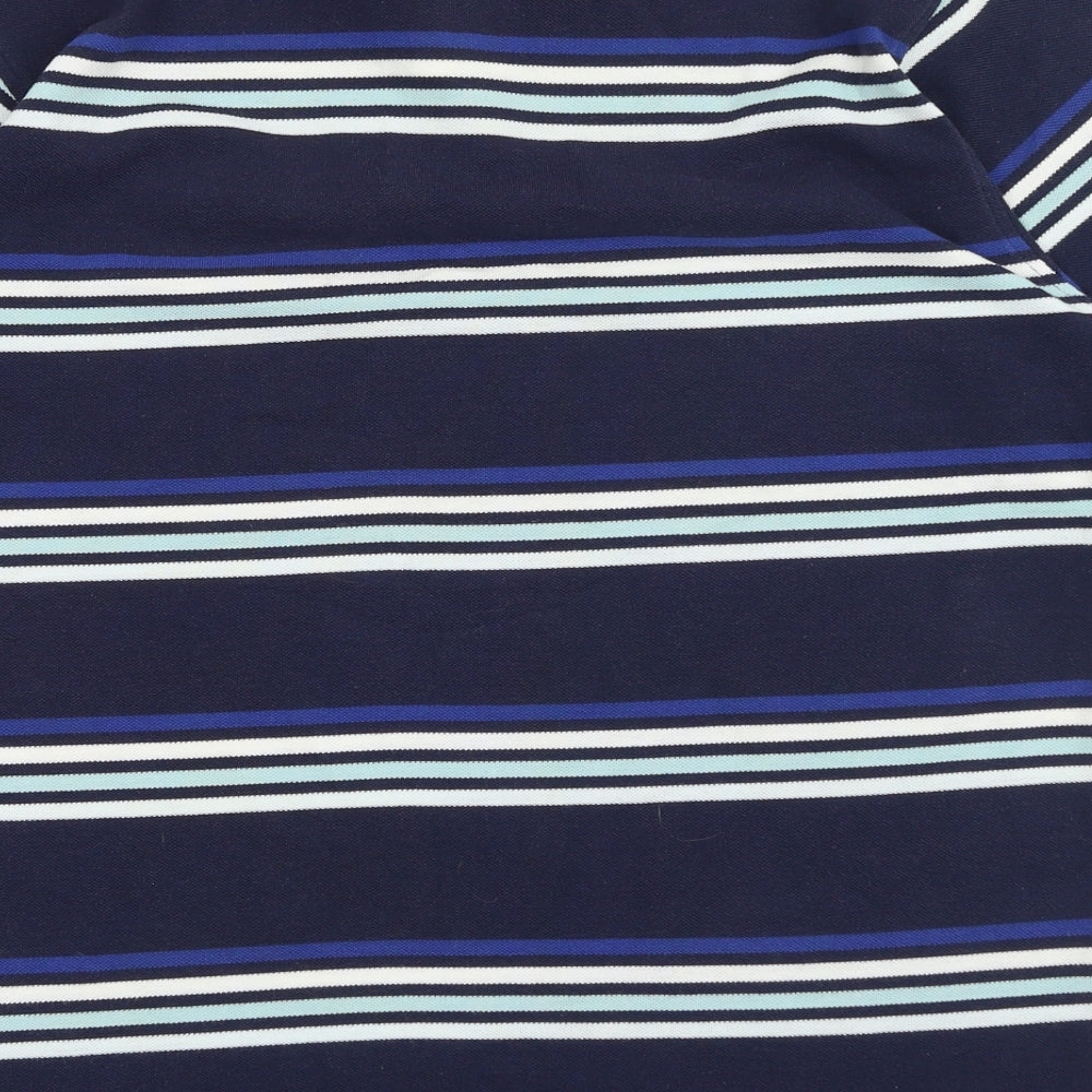 FILA Mens Blue Striped Polyester Polo Size L Collared Button
