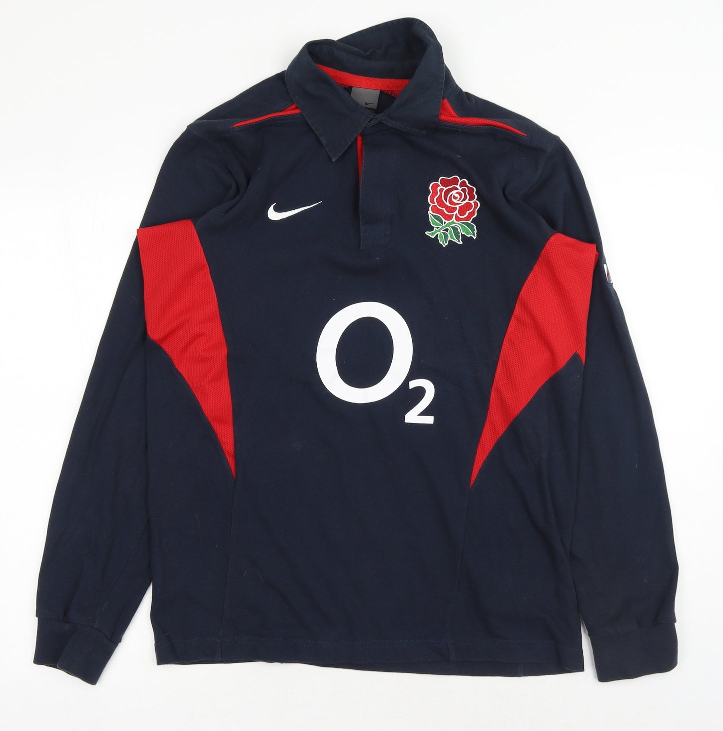Nike Mens Blue Cotton Polo Size M Collared Button - England Rugby